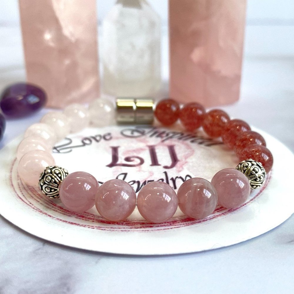 Natural Strawberry Quartz, Madagascar Rose Quartz Bracelet, Pink Women Bracelet